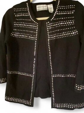Vintage Black Alfred Dunner Black Open-Front Jacket with Silver Studs